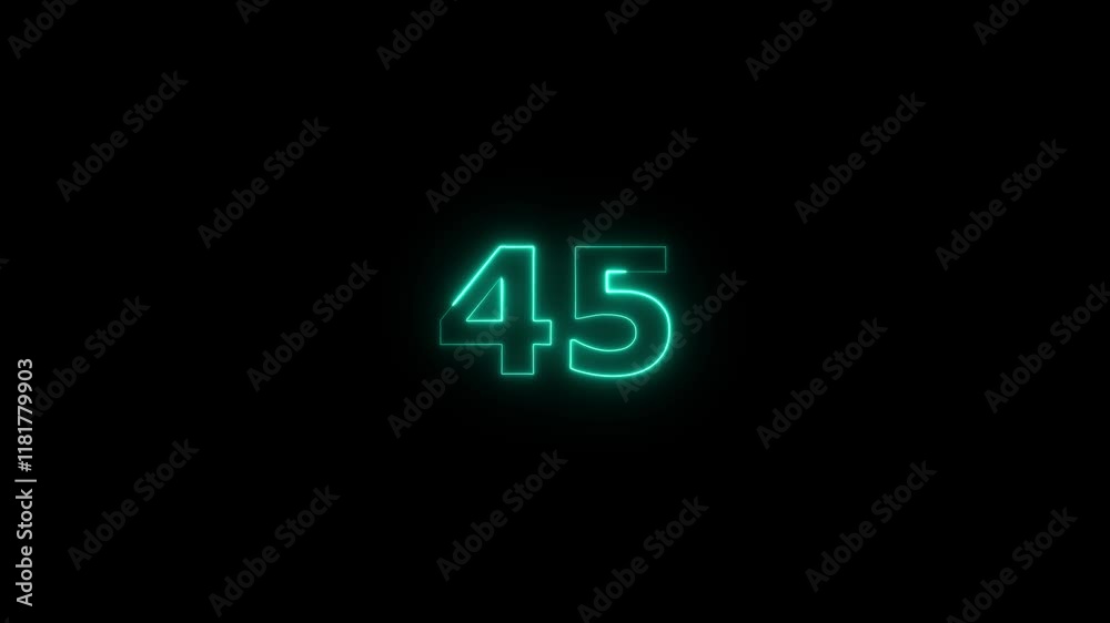 Abstract glowing neon text 45 number countdown icon. Neon numeric number 45 animation. Abstract glowing neon text 45 number countdown icon. Neon numeric number 45 animation.