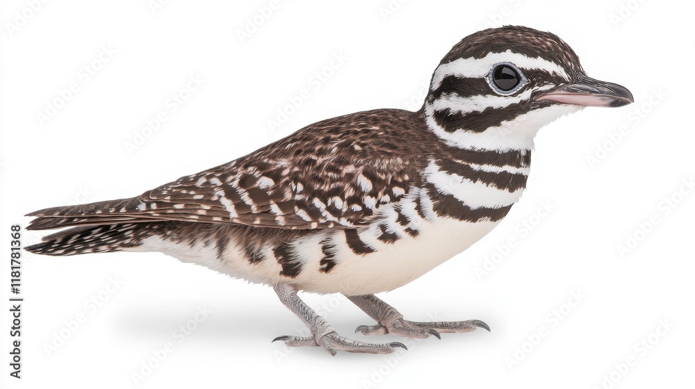 Fototapeta premium Colorful striped bird walking on ground nature reserve animal photography natural habitat close-up view wildlife