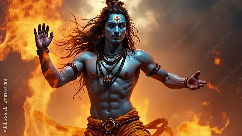 Shiva Dances the Tandava in a Fiery Display, Showcasing Divine Energy and Power During a Celestial Moment of Creation and Destruction Shiva Dances the Tandava in a Fiery Display, Showcasing Divine Energy and Power During a Celestial Moment of Creation and Destruction