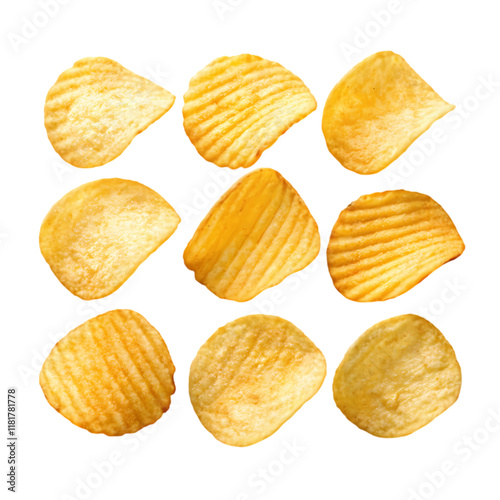 Crispy potato chips scattered