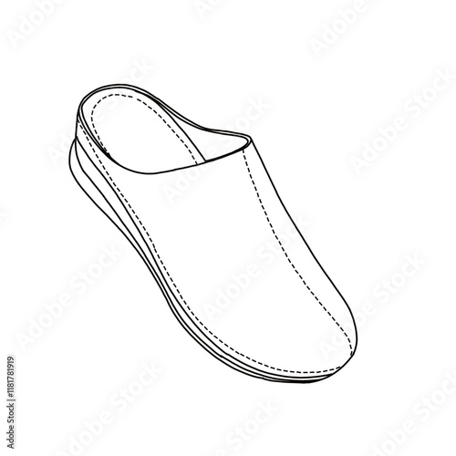 Women's Mules Slip-on: Closed Toe shoes line art, Technical sketch hand drawing outline vector doodle isometric 3D view isolated on white background for coloring page