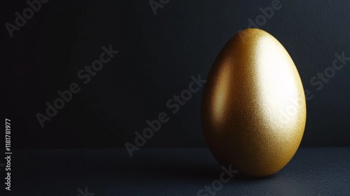 Luxurious golden Easter egg showcases minimalist design against matte black backdrop with dramatic lighting effects