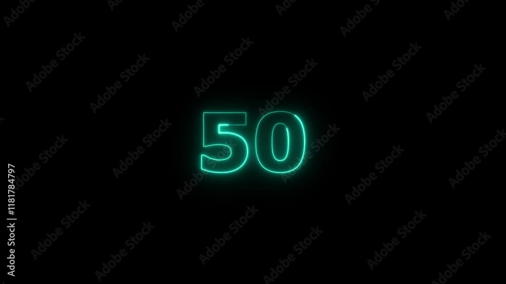 Abstract glowing neon text 50 number countdown icon. Neon numeric number 50 animation. Abstract glowing neon text 50 number countdown icon. Neon numeric number 50 animation.