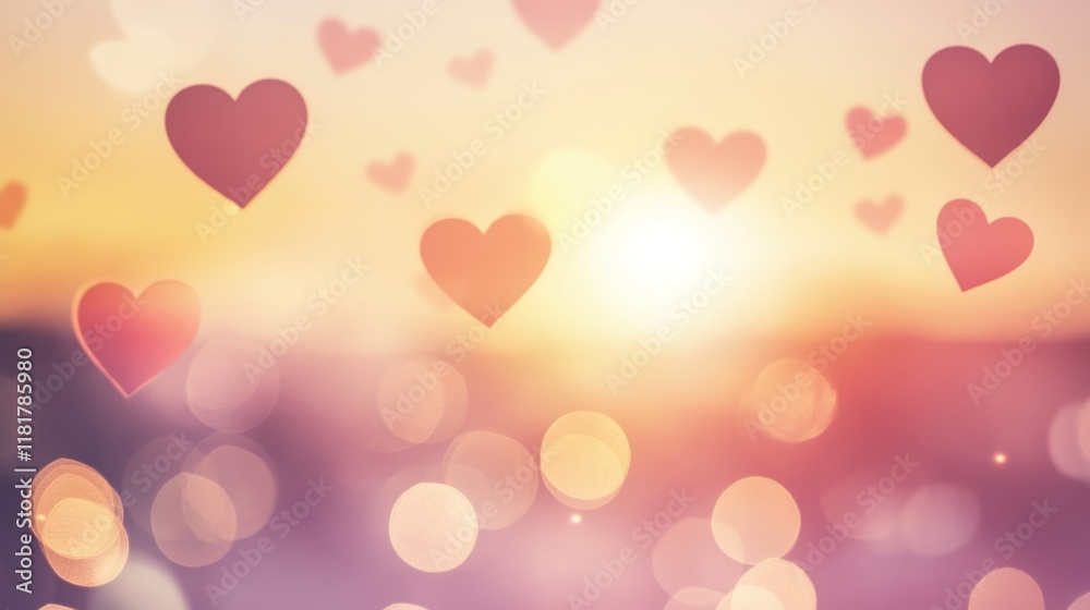 Heart shapes at sunset, bokeh effect background, warm colors, romantic scene, dreamy hearts, blurred lights, love theme Heart shapes at sunset, bokeh effect background, warm colors, romantic scene, dreamy hearts, blurred lights, love theme