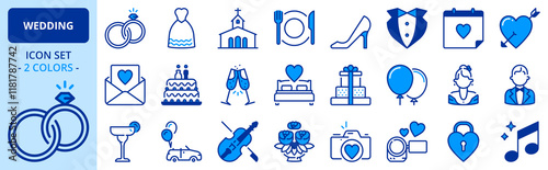 Icons in two colors about wedding