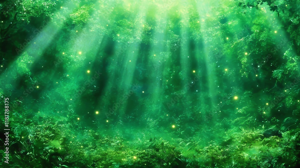 Naklejka premium Enchanting Firefly Forest Magical Green Dreamscape