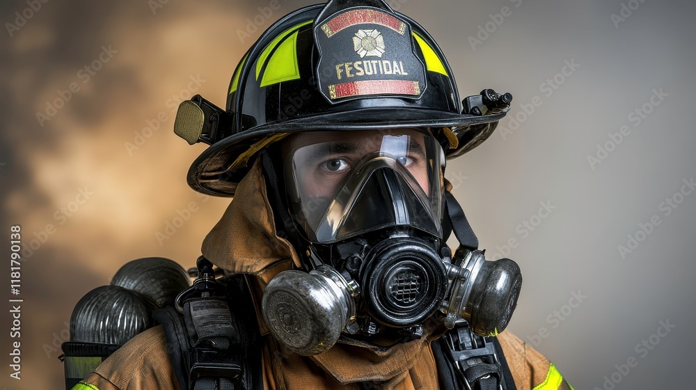 Naklejka premium Firefighter in action at emergency scene professional portrait studio setting heroic concept for awareness