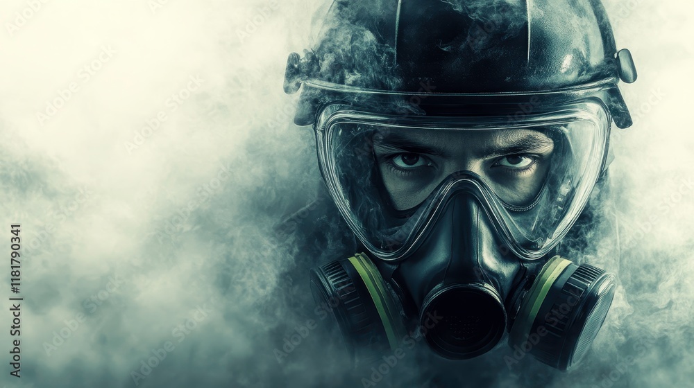 Emergency response action urban area portrait smoke environment close-up view safety concept Emergency response action urban area portrait smoke environment close-up view safety concept