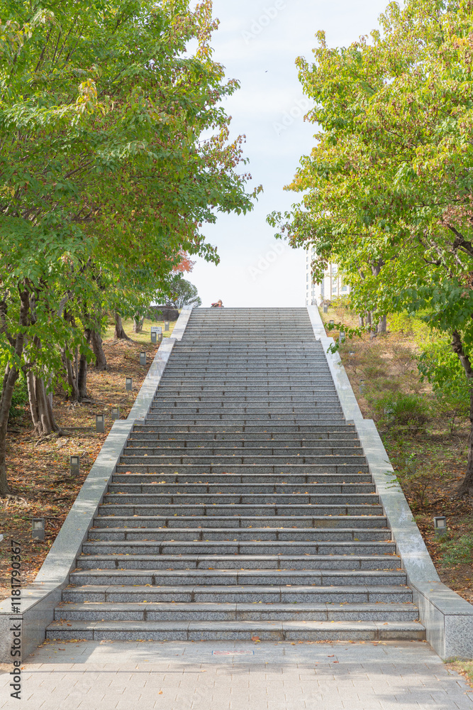 buddhism stone stairs between autumn trees in shiba park in minato city buddhism stone stairs between autumn trees in shiba park in minato city