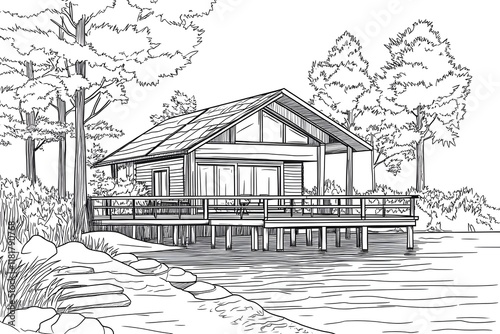 Lake House Coloring Book Pages for Adults photo