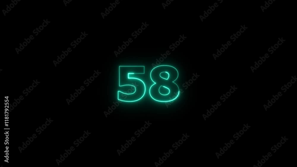 Abstract glowing neon text 58 number countdown icon. Neon numeric number 58 animation. Abstract glowing neon text 58 number countdown icon. Neon numeric number 58 animation.