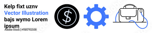 Gear icon, dollar sign, and briefcase. Ideal for business presentations, financial services, technology tools, project management, startup pitches, marketing plans, and infographics. Great