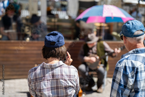 farmers market in a city hobart Market with tourists in australia photo