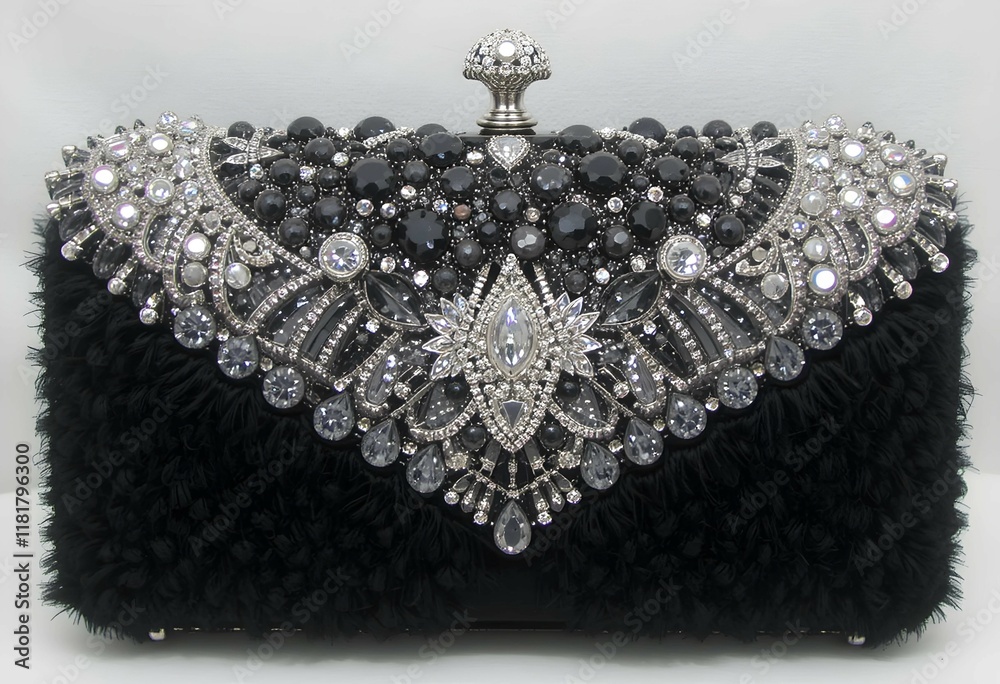Obraz premium This is an opulent and intricately designed clutch purse adorned with a stunning array of pearls timeless appeal perfect for formal events weddings or evening galas