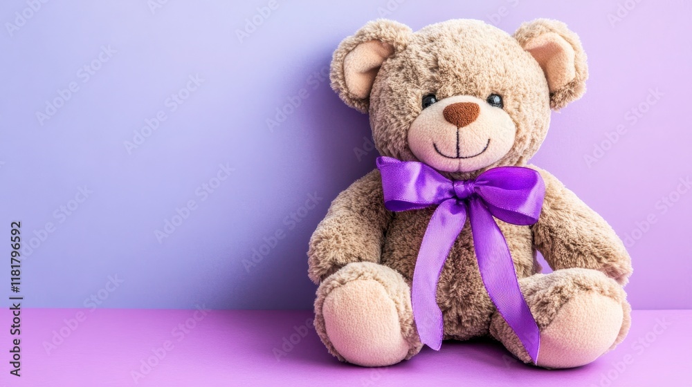Obraz premium Playful teddy bear indoor setting cute toy photograph soft colors close-up child's favorite companion