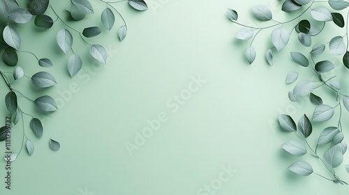 Silver leaves frame a pale green background