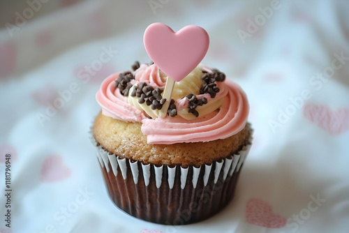 cupcakes with pink frosting in concept of valentine day on 14 February 2025 with pink and red heart gift love rose romance romantic things with background