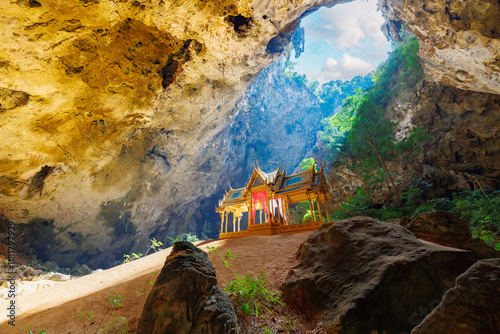 Big Phraya Nakhon Cave with landmark gold Royal pavilion. Thailand Khao Sam Roi Yot National Park photo