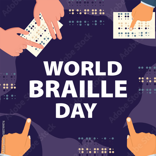 World Braille Day Design with Hands Reading Braille
