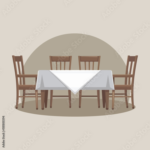 Minimalist Empty Dining Table and Chair Vector Illustration isolated on white background
