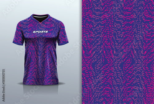 T-shirt mockup abstract texture grunge texture sport jersey design for football, soccer, racing, esports, running, in blue pink color