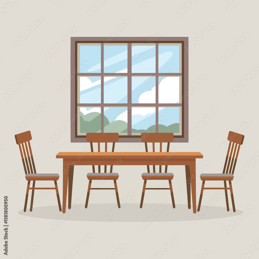 Fototapeta premium Minimalist Empty Dining Table and Chair Vector Illustration isolated on white background