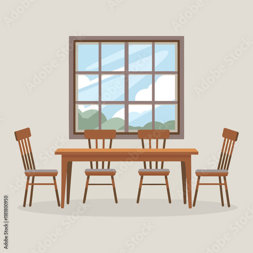 Minimalist Empty Dining Table and Chair Vector Illustration isolated on white background
