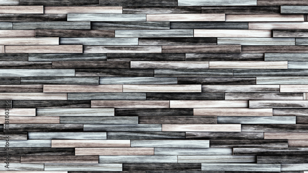 Wooden wall background. Grey wood pattern. Modern wood template. Horizontal wooden volume planks. 3d illustration. Wooden wall background. Grey wood pattern. Modern wood template. Horizontal wooden volume planks. 3d illustration.