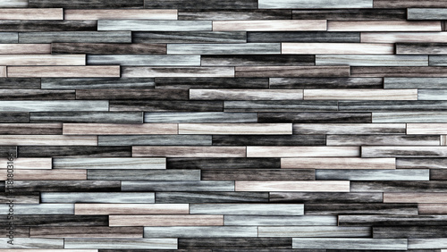 Fototapeta Naklejka Na Ścianę i Meble -  Wooden wall background. Grey wood pattern. Modern wood template. Horizontal wooden volume planks. 3d illustration.