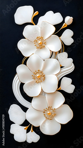 Wallpaper Mural Elegant White Flowers 3D Illustration Torontodigital.ca