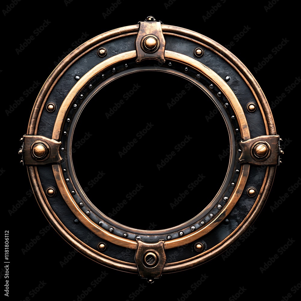 Obraz premium Ornate bronze circular frame on black background.