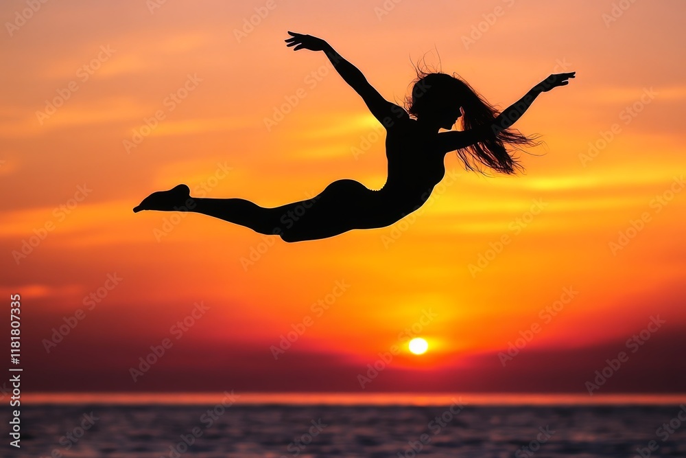 Black silhouette of an artist mid leap against a sunset. Black silhouette of an artist mid leap against a sunset.