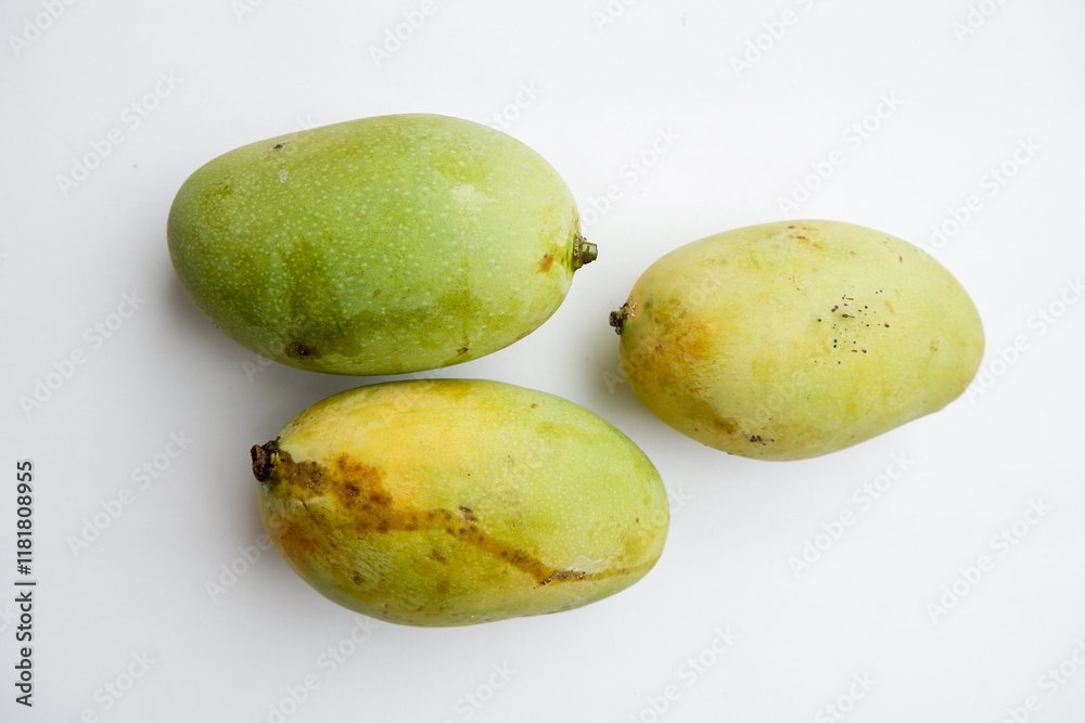 Fresh Sweet Green Mango on a Clean White Background