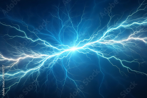 Abstract energy flow represented by glowing blue and white light beams. Generated Ai
