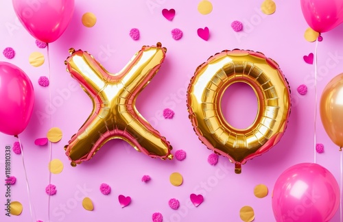 Pink XO and Heart Balloons on Pastel Background – Love and Valentine’s Day Theme

