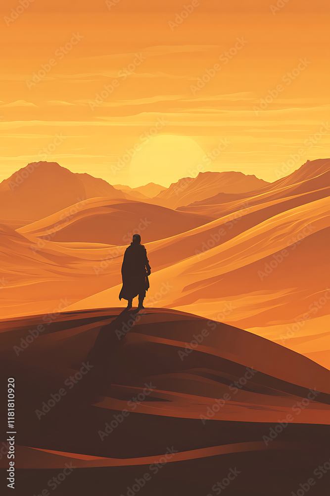 A silhouette of a figure in a desert at sunset, evoking solitude and exploration. A silhouette of a figure in a desert at sunset, evoking solitude and exploration.