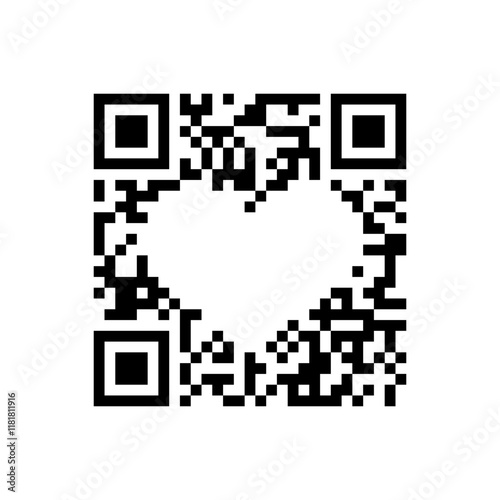 Symbolic QR code heart shape vector illustration.