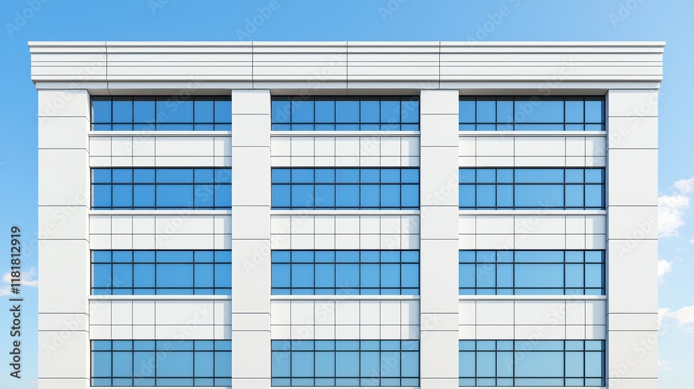 Modern White Office Building Facade Against Blue Sky Modern White Office Building Facade Against Blue Sky