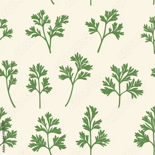 Chervil flat illustration icons, Chervil seamless pattern