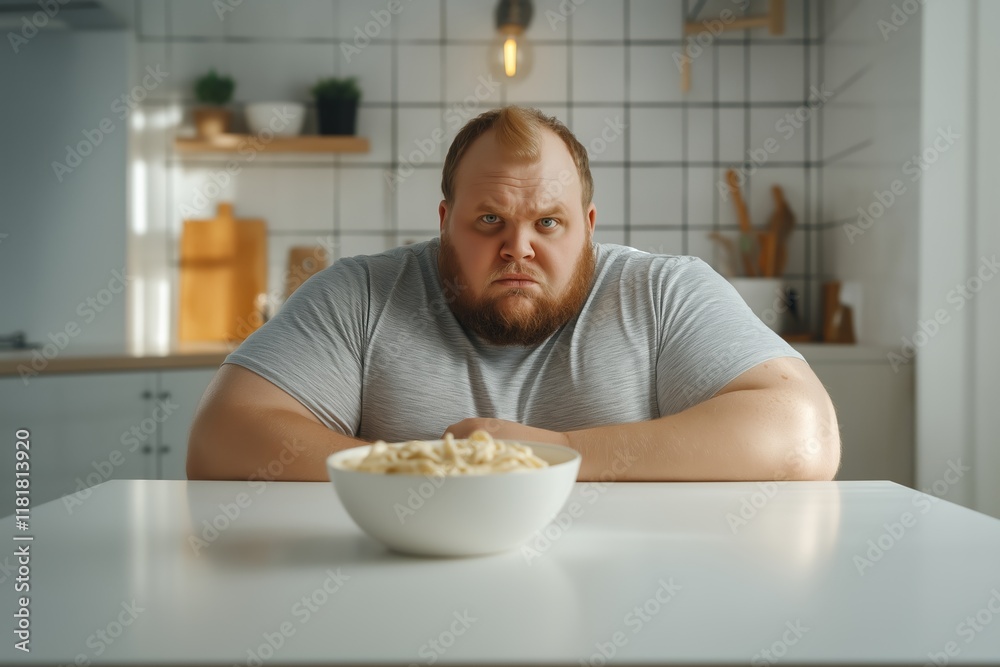 A man gazes thoughtfully at a bowl of creamy sauces, contemplating his choices on a ketogenic diet. His focus reflects struggles with weight loss challenges. A man gazes thoughtfully at a bowl of creamy sauces, contemplating his choices on a ketogenic diet. His focus reflects struggles with weight loss challenges.