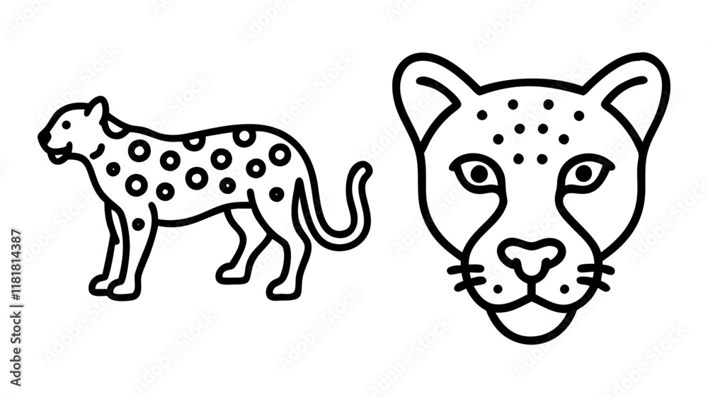 leopard icon, animals line art, animals vector - simple black line art icon of leopard perfect for logos, and animals -themed designs. leopard icon, animals line art, animals vector - simple black line art icon of leopard perfect for logos, and animals -themed designs.