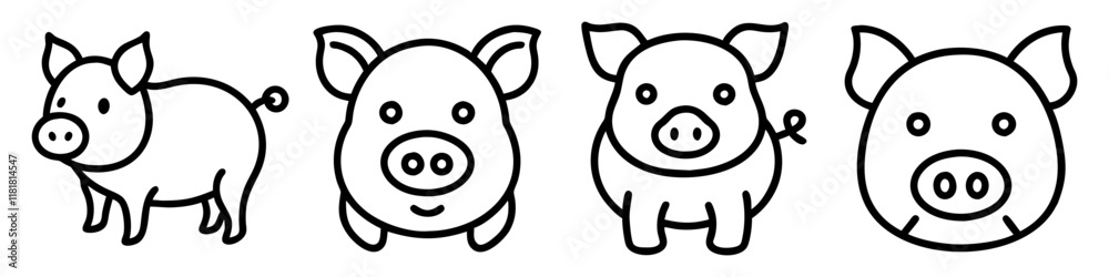 pig icon, animals line art, animals vector - simple black line art icon of pig perfect for logos, and animals -themed designs. pig icon, animals line art, animals vector - simple black line art icon of pig perfect for logos, and animals -themed designs.
