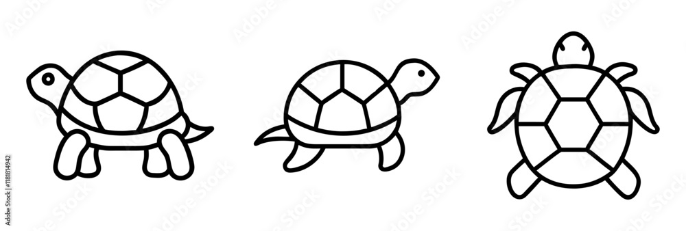 Obraz premium tortoise icon, animals line art, animals vector - simple black line art icon of tortoise perfect for logos, and animals -themed designs.