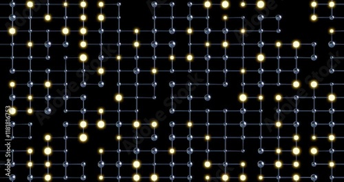 A detailed visualization highlights a network composed of interconnected nodes, illuminated by bright lights against a black background, emphasizing the theme of connectivity and structure.