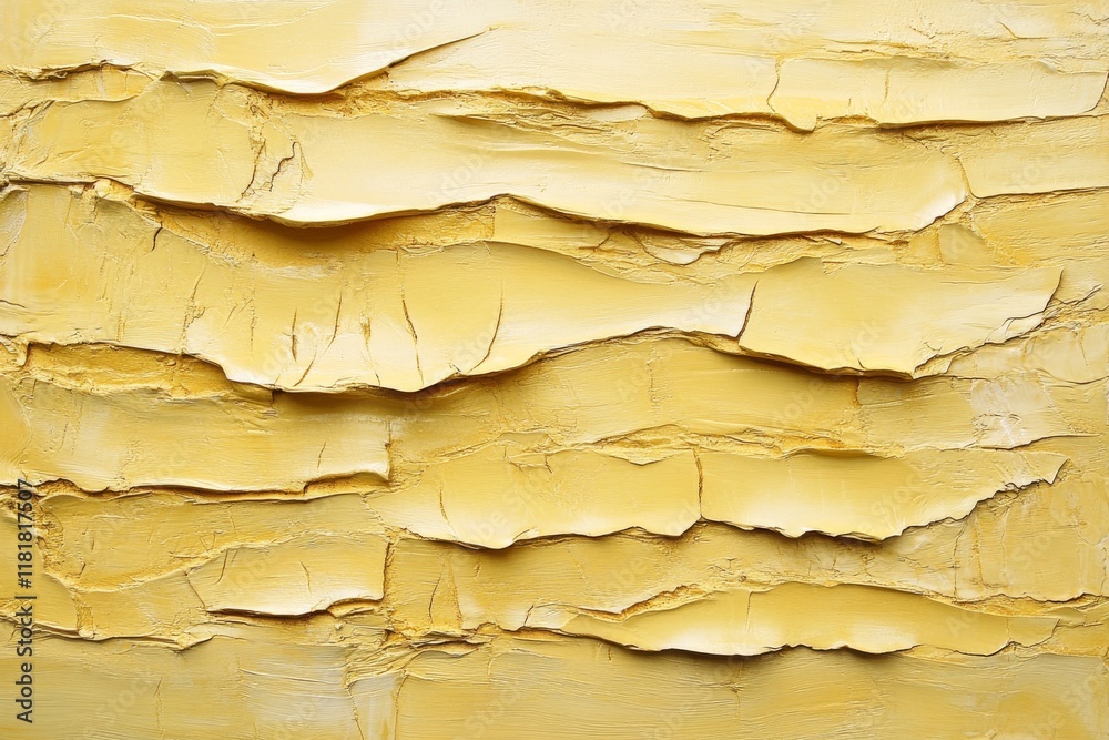 A textured yellow canvas with voluminous strokes and paint.