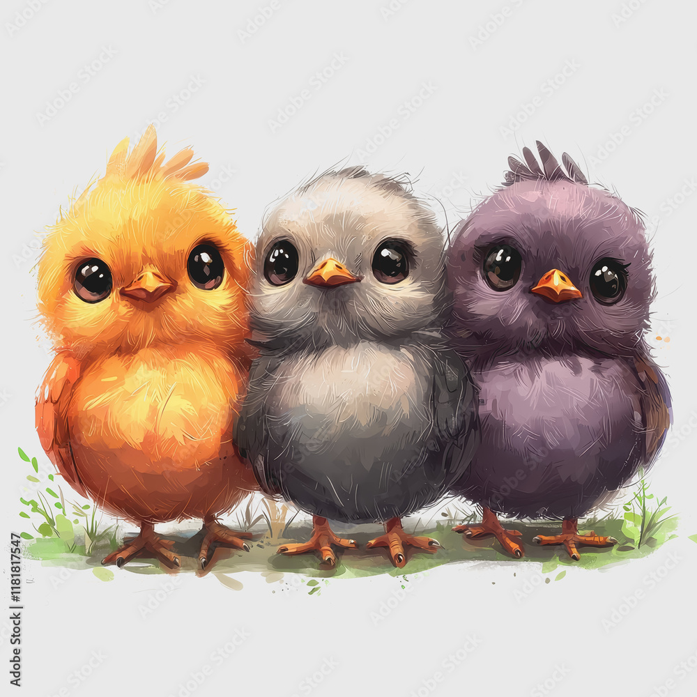 Fototapeta premium Adorable baby chicks sitting on the ground three little birds in a sunny farmyard setting capturing the essence of springtime warmth and innocence in a delightful composition