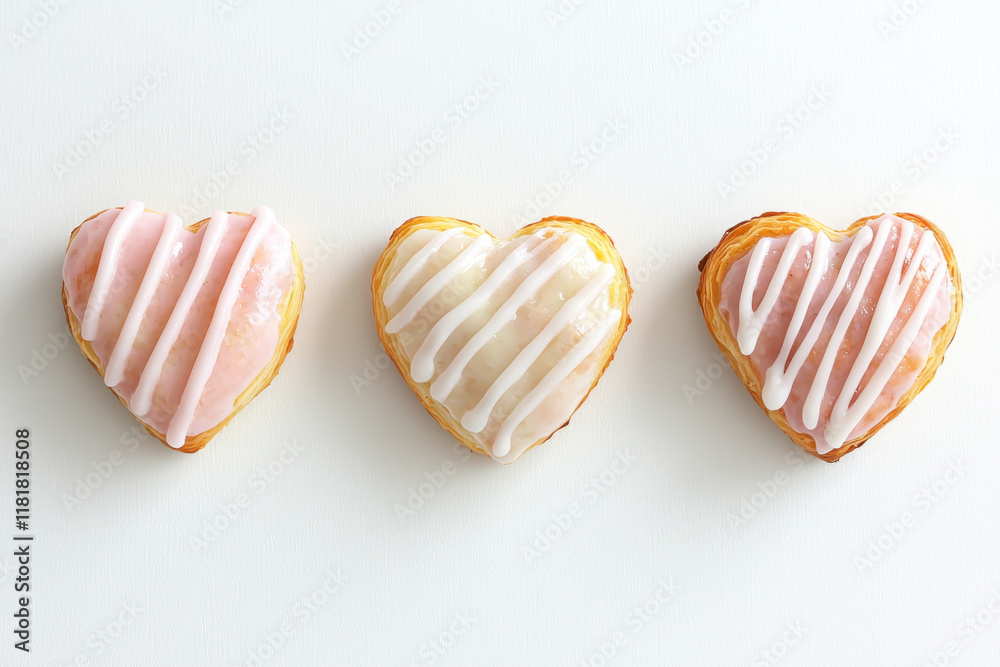 Sweet heart shaped pastries with icing, perfect for celebrations Sweet heart shaped pastries with icing, perfect for celebrations