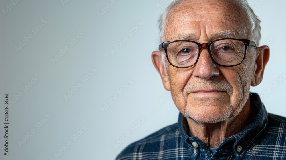 Happy Elderly Man with Glasses on White Background Happy Elderly Man with Glasses on White Background