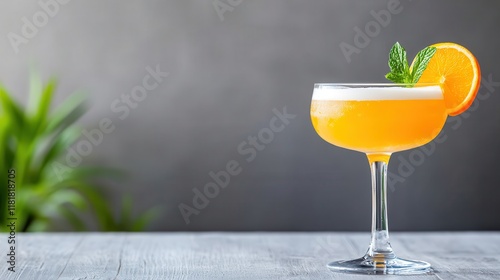 Cheers to a refreshing cocktail garnished with citrus and mint photo