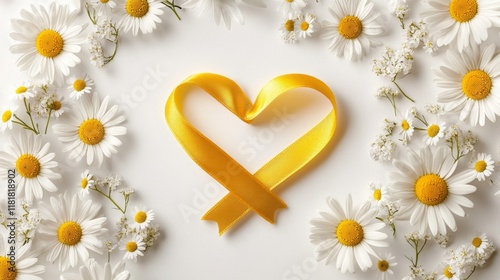 Daisies and a Yellow Ribbon Form a Heart photo